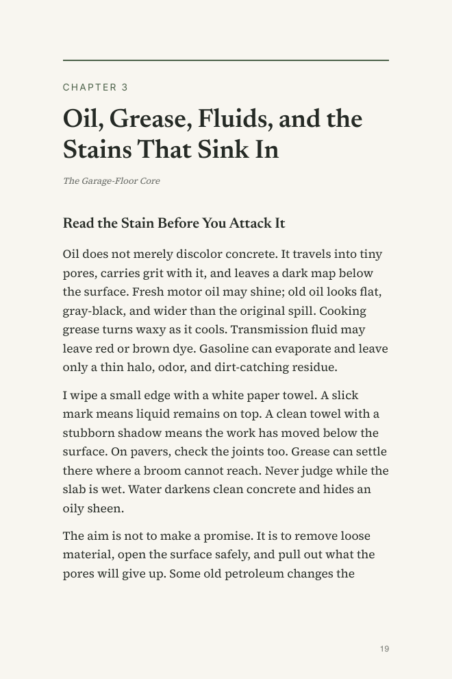 Page 19 — Oil, Grease, Fluids, and the Stains That Sink In
